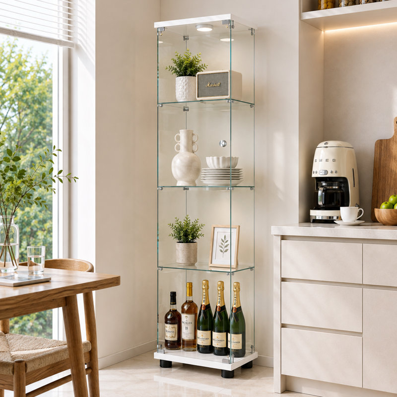Vitrine lumineuse en verre trempé 64,69 "avec 3 tablettes, serrure et 12 lumières DEL, Blanc