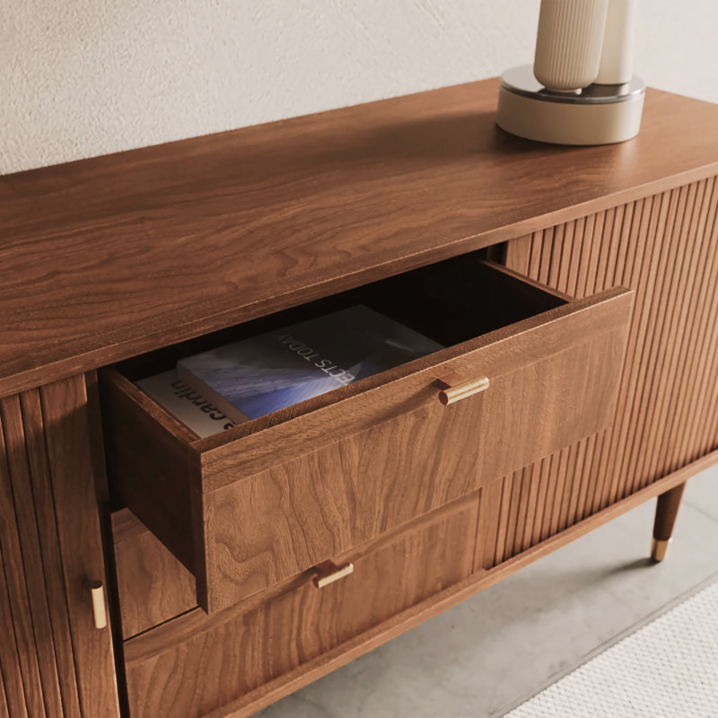 Corrigan Studio Mandea 63" Walnut Wood Sideboard with 3 Drawer Mid Century Modern