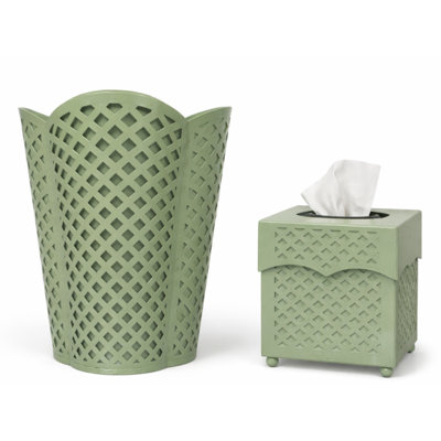 Dark Celadon Lattice Wastepaper Basket & Tissue