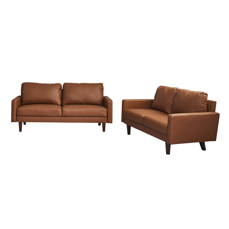 Brown Faux Leather 2-Piece Sofa and Loveseat Living Room Set