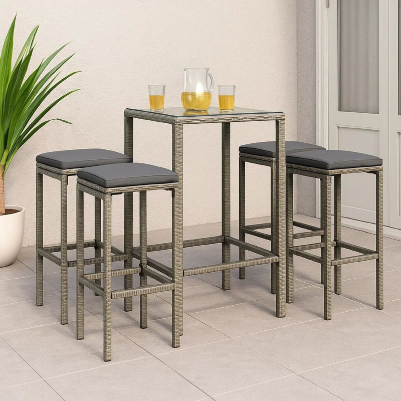 Vian Outdoor Barstool, Poly Rattan, Polyester, Grey, Grey, 2