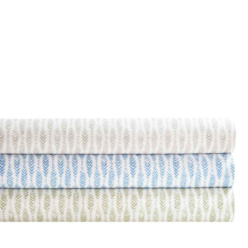 Feather Ogee Sheet Set, Queen Sheet Set with 2 Pillowcases, Sage