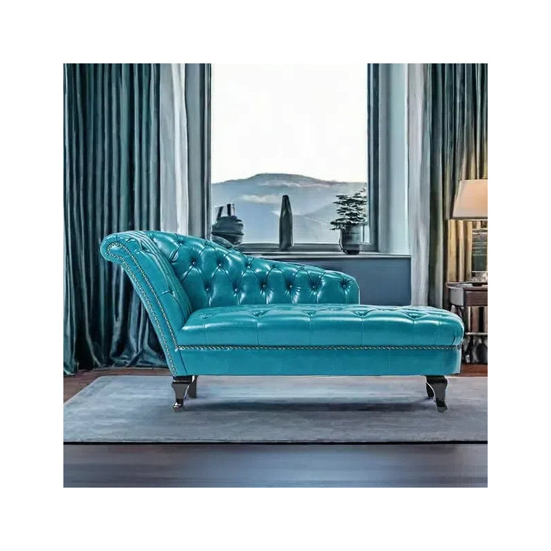 Retro elegance comfortable casual chaise lounge, Left Hand Facing, Blue
