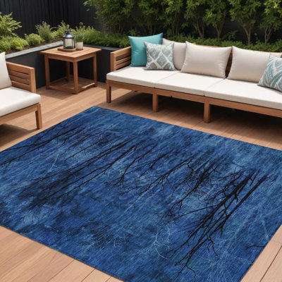 Tapis extérieur lavable floral bleu et gris anthracite 8 pi x 10 pi