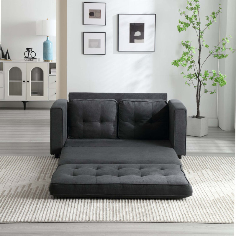 3 Fold Convertible Futon Couch Sleeper Sofa Bed with Side Storage Bags, Perfect for Living Room Relaxation and Extra Sleeping Space