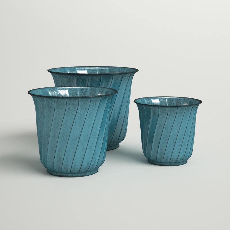 Ensemble de pots à fleurs en fer 3 pièces Odelia, Bleu