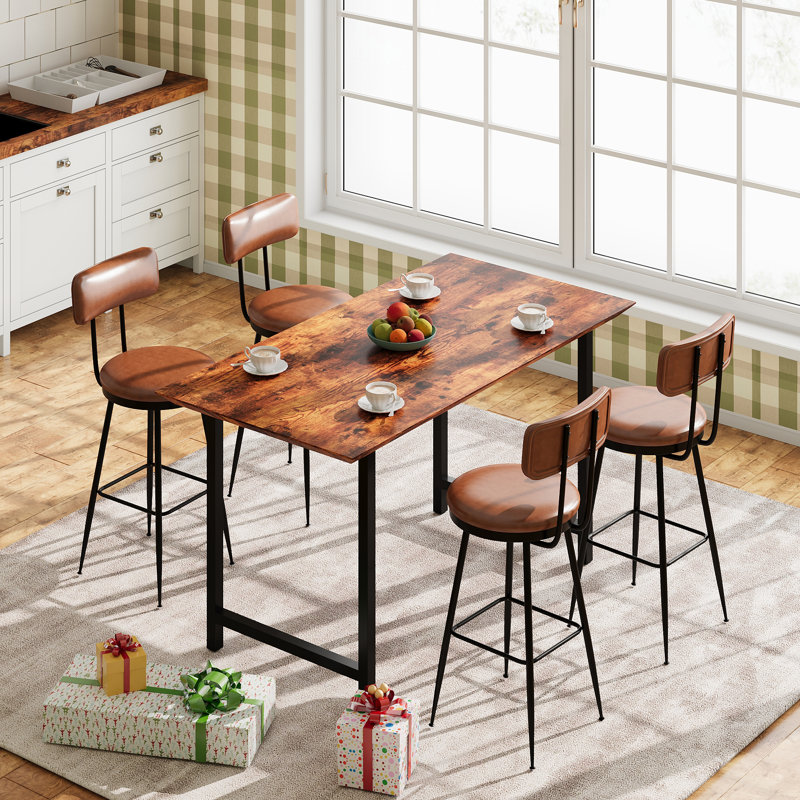 Counter Stool with Metal Frame, Brown, 4