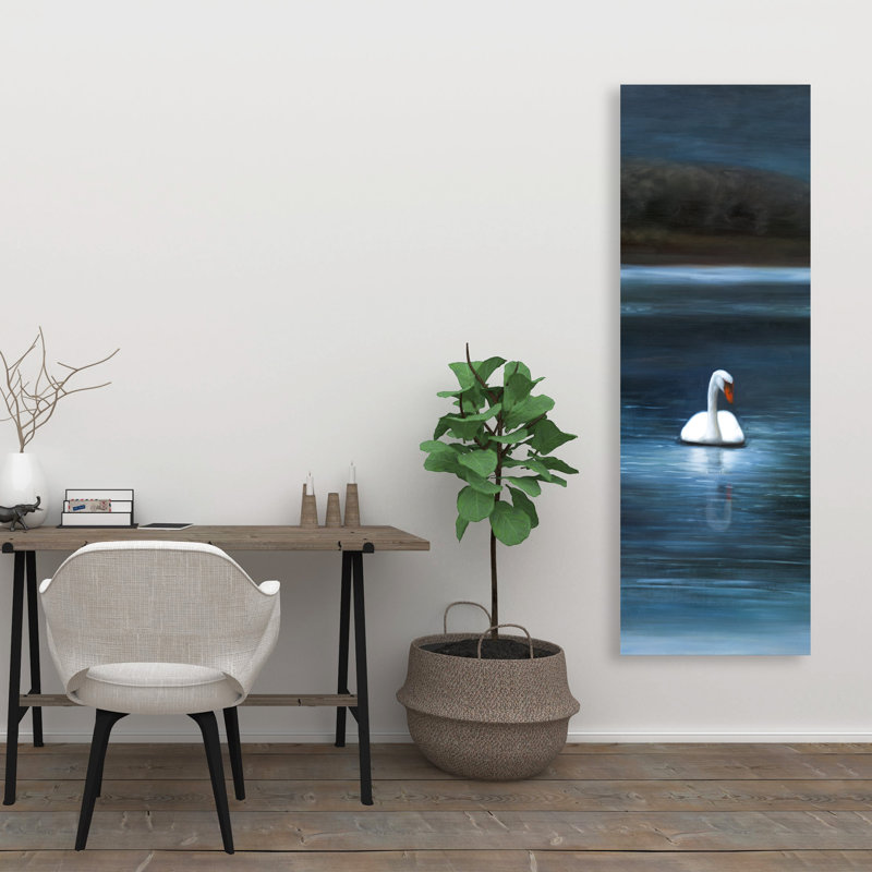 Magnifique cygne - toile brune romantique, H 60 po x l 20 po