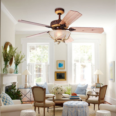 52'' Antler Ceiling Fan with Light and Remote Farmhouse Chandeliers