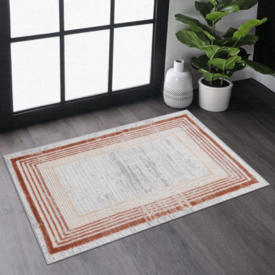 Tapis de paillasson en fibres synthétiques résistant aux taches et sans perte de poils - brun, ivoire, compact 2 pi x 3 pi