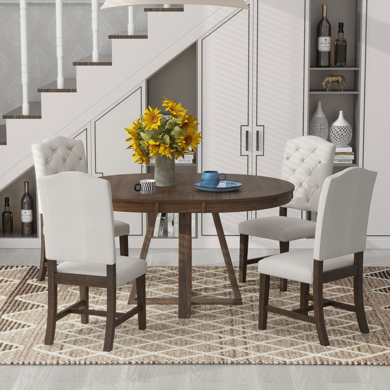 Abbra Round 58'' L Dining Set, Walnut