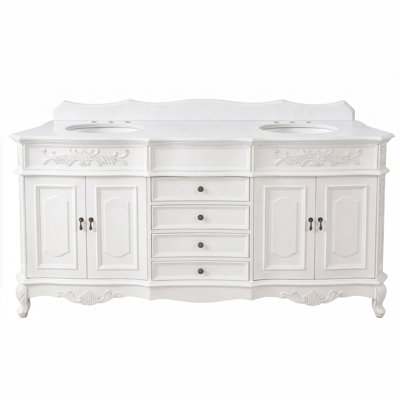 Meuble-lavabo double 72 po blanc antique avec comptoir en quartz Morton