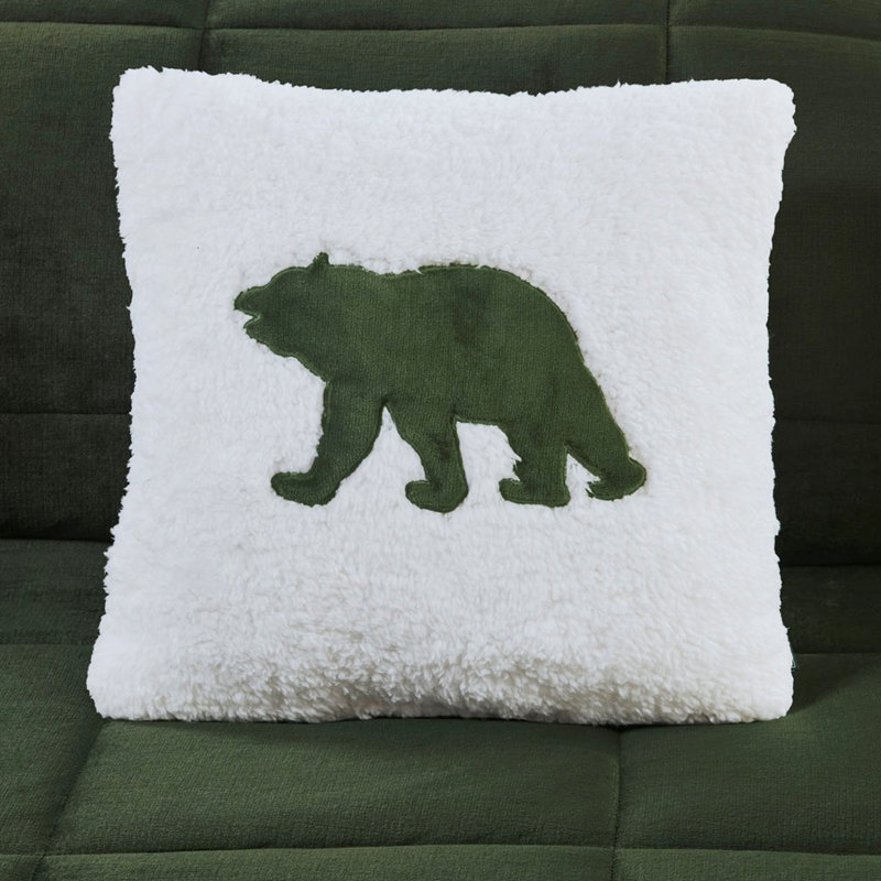 + Édredon avec 1 édredon, 2 taies décoratives assorties, coussin décoratif, grand lit double / grand, Vert/Ivoire