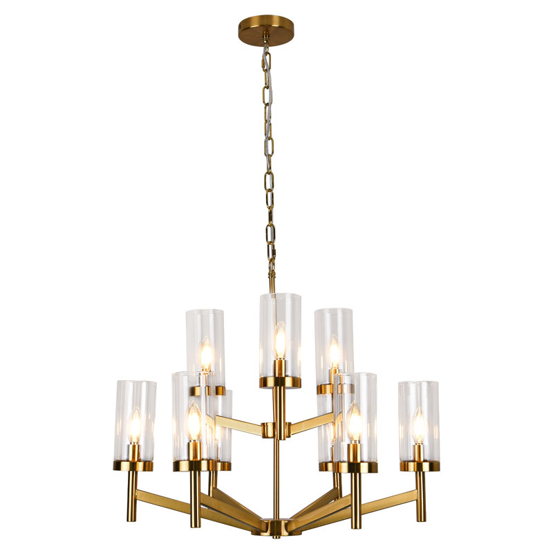 9 - Light Dimmable Tiered Chandelier, Gold
