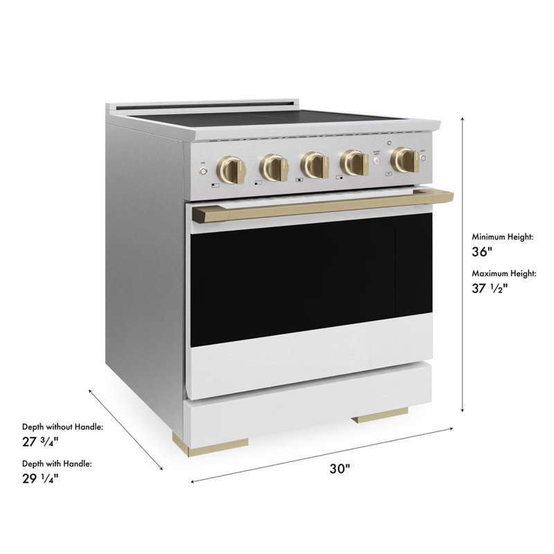 ZLINE Autograph 30 in. Satin Stainless Marino Induction Range with White Door and Bronze Accents