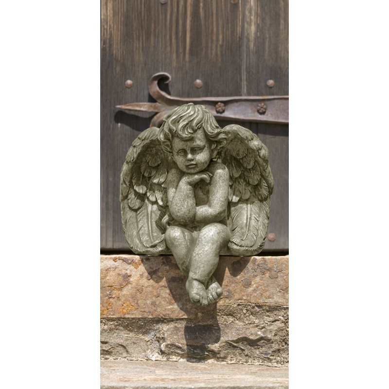 Seated Small Cherub Statue, Verde