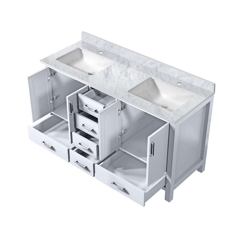 Jacques 60 in. W x 22 in. D Double Bath Vanity and Top, White Carrara Marble, White