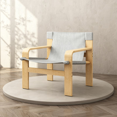 Grey Oak Accent Chair With Detachable Cover, Wide And Solid Wood Frame, For Comfort In Living Room, Office Bedroom - Mid Century Linen Fabric Armchair Design Dining Room Lounge