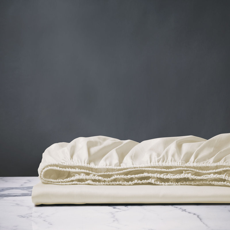 Deluca 100% Cotton Sateen Fitted Sheet, Ivory, Queen Fitted Sheet