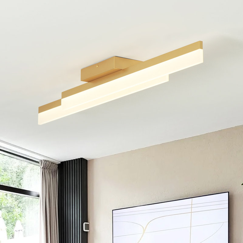 Plafonnier linéaire encastré moderne à lumière chaude DEL à intensité variable, 26 W, H 4,3 po x l 40 po x P 4,6 po, Doré