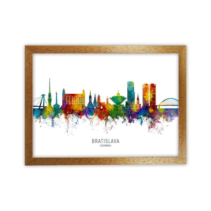Bratislava Slovakia Skyline by Michael Tompsett - Print, Brown Framed, 64cm H x 88cm W x 3cm D