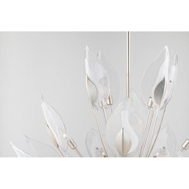 Lustre à niveaux unique 24 lumières Blossom, Feuille d'argent