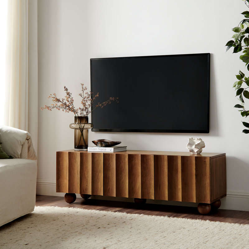 Sorren Scalloped Wood TV Stand, 54", Walnut