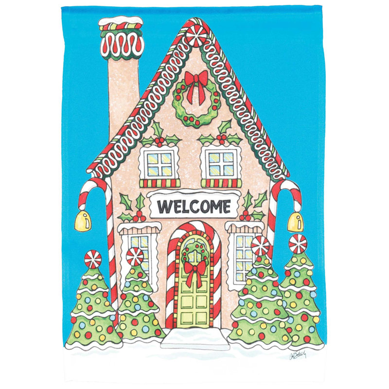 Drapeau de jardin en polyester 18 x 13 po Gingerbread House Welcome