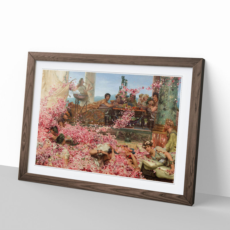 The Roses of Heliogabalus by Lawrence Alma-Tadema - Picture Frame Painting on MDF, Walnut Framed, 48cm H x 65cm W x 2cm D