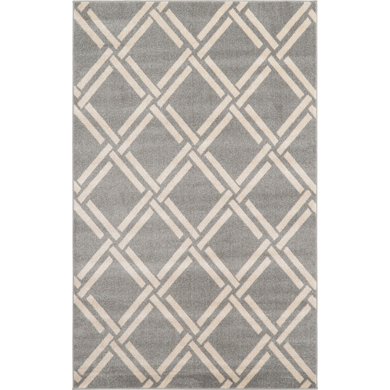 Tapis gris à motif géométrique Cand, Rectangle 7 pi 1 po x 10 pi