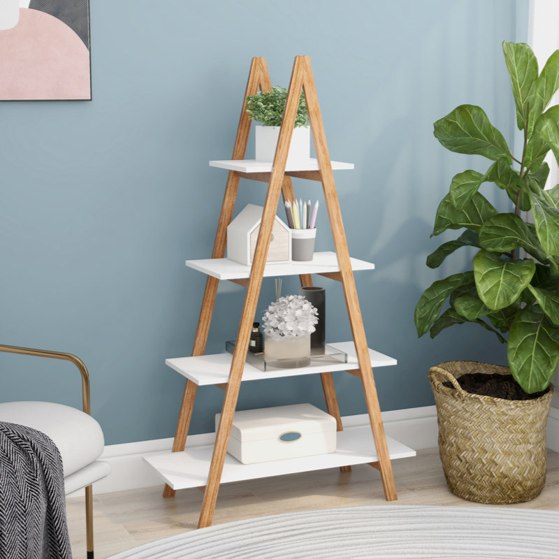 Solid Bamboo Wood Oxford “A”Frame Ladder Display Bookshelf