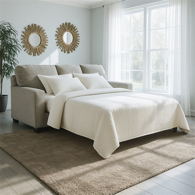 Gwendolynne 92'' Upholstered Sleeper Sofa, Beige 100% Polyester