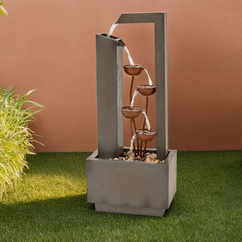 Millwood 38" H Pines Sculptural Metal Flower Water Fountain with Multi-Tier Design, Gray & Bronze