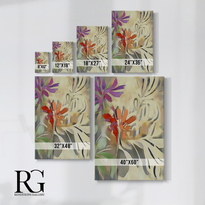 Floral avec toile tendue tendue CCLXV Gallery - prêt à être accroché, H 18 po x l 12 po