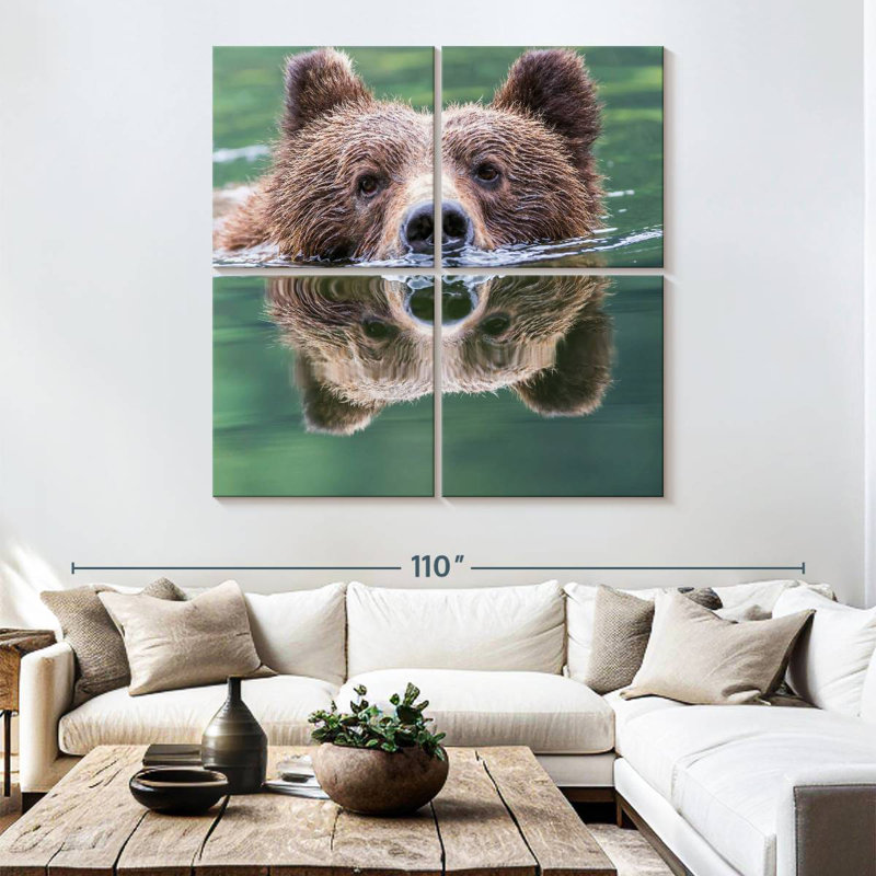 Brampt Grizzly Bear Swimming Reflection, 74" H x 74" W