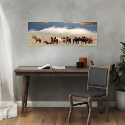 Horses Under Dramatic Sky Dramatic Peaceful Serene Horse Animal Landscape Wall Art