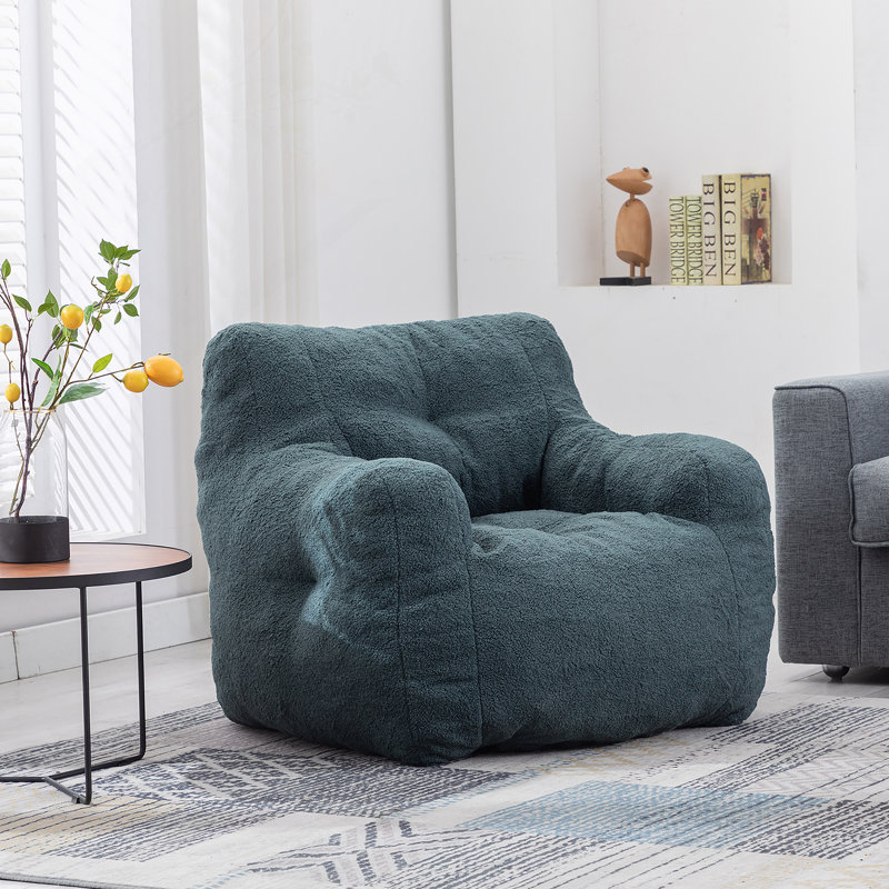Fauteuil à billes confortable en mousse douce avec un design élégant en tissu Teddy, Vert