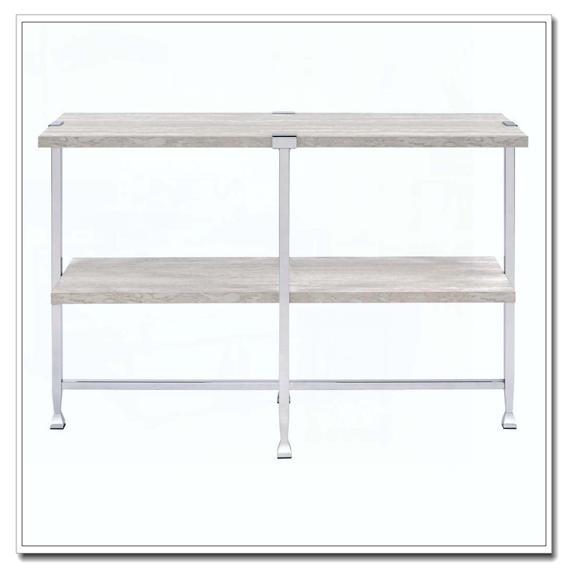 Table de canapé en chêne blanc et chrome avec 1 tablette
