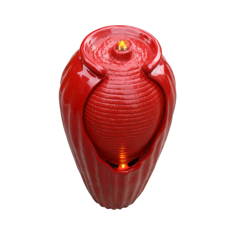 Caetano Home 32" Outdoor LED Contemporary Vase Water Fountain, Red
