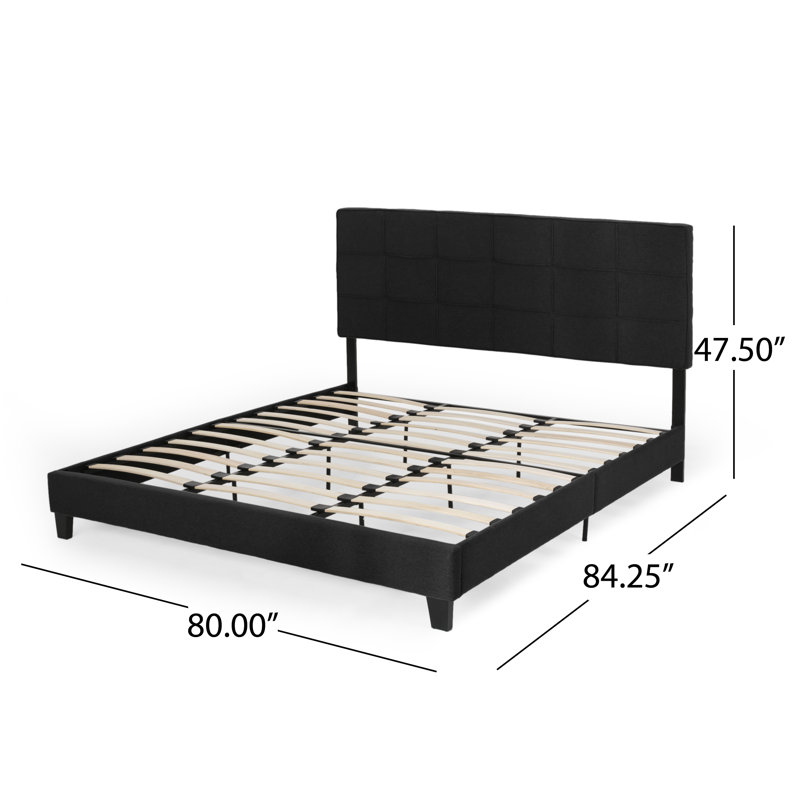 [Ship To Canada Only] King-Size Upholstered Platform Bed Frame With Contemporary Tufted Waffle Stitching, Easy Assembly, Black