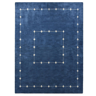 Manns HAND KNOTTED LOOM WOOL ECO-FRIENDLY AREA RUGS  - Rectangle | Blue Color, Geometric Modern Design, High Pile Thick Handmade Anti Skid Rugs for Living Room