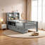 Lit plateforme simple avec tiroirs de rangement, tablettes et tête de lit-220852231