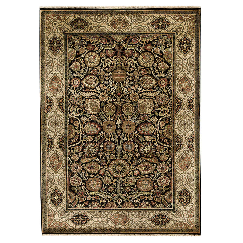 High-Quality Hand-Knotted Black And Gold Area Rug