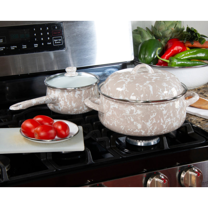 Swirl 4 Qt. Porcelain Oval Dutch Oven with Lid, Taupe Swirl