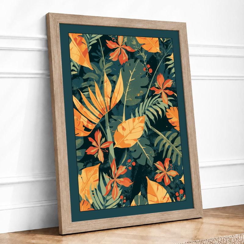 Floral Garden Tropical - Framed Print, A2 - 59.4 x 42.0 cm, Oak