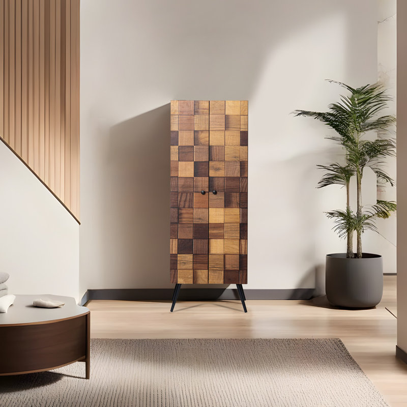 Armoire polyvalente moderne 100% mélamine, panneau de particules, 20,1 po x 55,1 po x 12,6 po | Pieds en fer durable, fixation murale, couleur Hititte | Design à carreaux élégant pour les solutions de rangement pour la maison ou le bureau