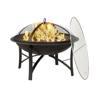Foyer d'extérieur au feu de bois 2-en-1 DIDADI 22 po avec pare-étincelles, noir, barbecue inclus; peinture haute température 600 degrés; acier au carbone épais; résistant à la rouille; grande capacité; camping dans la cour arrière