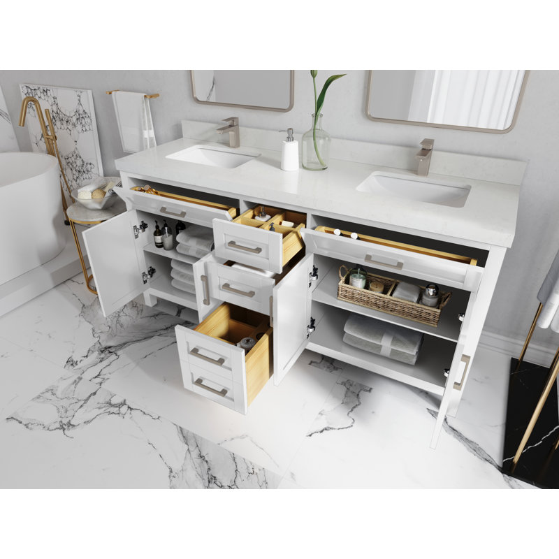 72'' Double Bathroom Vanity with Quartz Top, Carrara Quartz