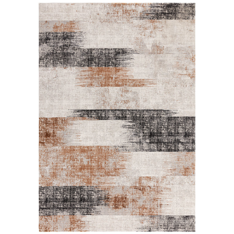 Abrienne Soft Lines Orange/Grey/Black Rug, Rectangle 80 x 150cm