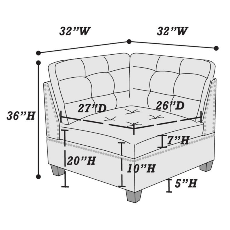 Ensemble de salon modulaire contemporain modulaire 7 pièces Mobilier de salon en L gris capitonné en tissu d'ameublement avec têtes de clous capitonnés 2X coin 3X fauteuil sans accoudoirs et 2X repose-pieds